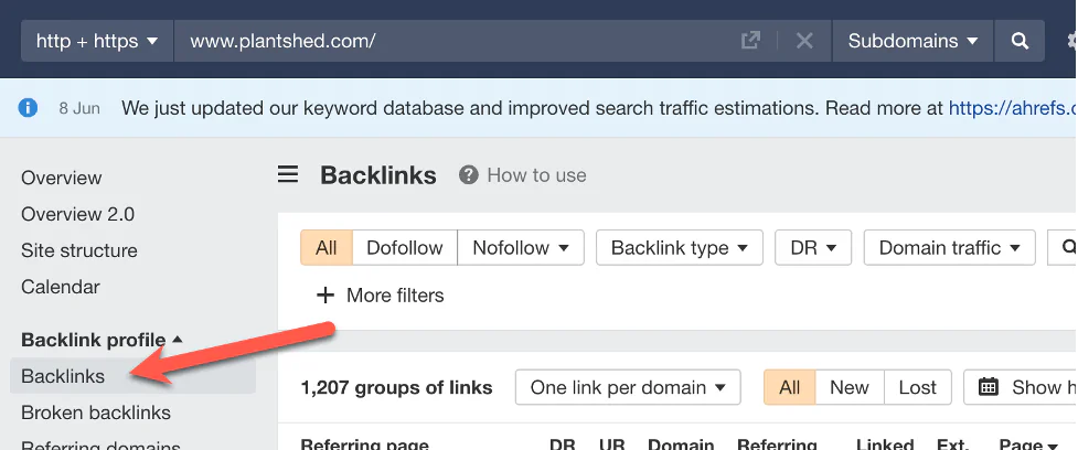 Ahrefs backlinks report